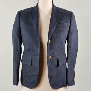 Thom Browne Women's Navy Blue Linen Nautical Blazer Jacket | Size 0 | FLAWS